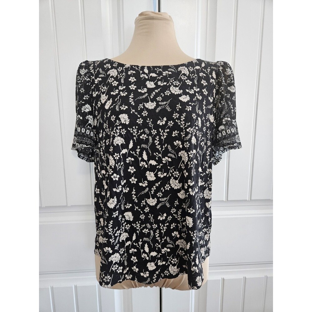 Lucky Brand Ditzy Floral Blouse Boho Size Small Peekaboo Back Peasant Cottage